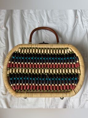 Patricia Nash Multicolor Beaded Straw Shoulder Bag